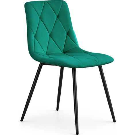 Silla de terciopelo acolchado MILO Verde Botella patas negras (1/5)