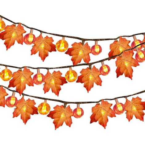 Guirlande Lumineuse Feuille D'érable - LED Orange - 10 Lumières - Piles AA - Décoration Automnale Intérieure Extérieure - 1 Pièce (1/5)