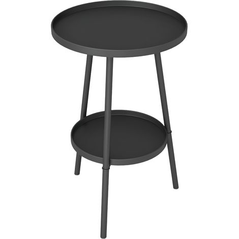 Kleiner runder Beistelltisch mit 2 Ablagen, Gartentisch für Terrasse, Wohnzimmer, Balkon, Metall, Ø 32 x 51 cm, schwarz