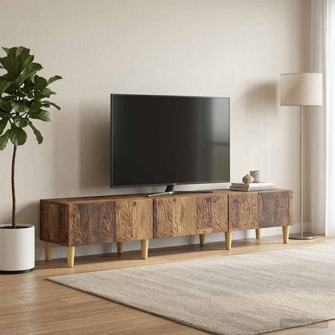 Meuble TV vintage avec 3 tiroirs en bois d’ingénierie, bois ancien, 147 x 34,5 x 30 cm - PANGIVO (1/5)