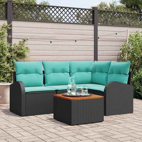 Salon de jardin modulable 5 pièces en polyrotin noir et turquoise avec rangement, 42.8kg - PANGIVO (1/5)