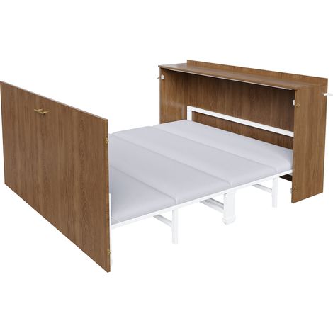 Letto a scomparsa 140 x 200 cm con materasso in lino, metallo e ruote silenziose MODENUIT (1/5)