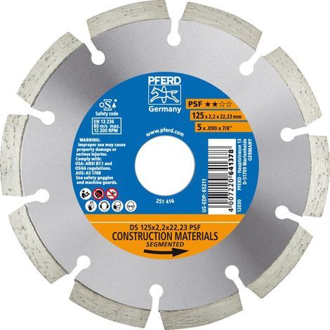 PFERD 68012221 Ds Psf Disque à tronçonner diamanté Diamètre 125 mm Ø de perçage 22.23 mm 1 pc(s) C613321 (1/2)