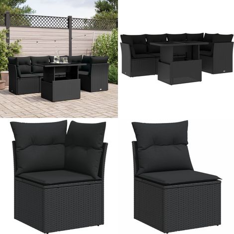 6-tlg. Garten-Sofagarnitur mit Kissen Schwarz Poly Rattan - Gartenmöbel Set - PE-Rattan Möbel - Outdoor Sofa - Lounge Set - Gartenlounge - Home & Living (1/5)