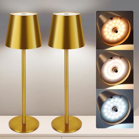 Set mit 2 kabellosen Tischlampen mit dimmbarer Helligkeit, 5000mAh Akku, Touch-Steuerung, 3 dimmbaren LED-Farben, USB-C-Anschluss, IP54 wasserdicht für den Innen- und Außenbereich (Gold) (1/5)