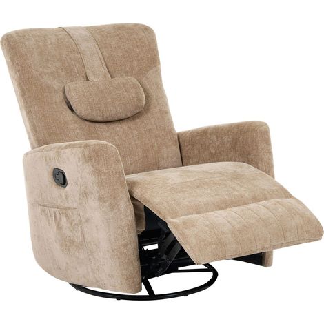 Reclining Armchair Light Brown Chenille Manual 360 Swivel Function with Pull-Out Footrest Adjustable Back Living Room Modern REA (1/5)