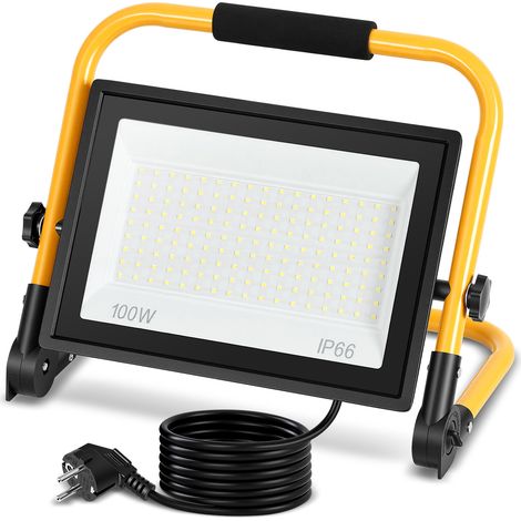 Randaco Foco LED de obra 100W blanco frío 6500K IP66 lámpara de trabajo con soporte y cable 3m para jardín balcón exterior (1/5)