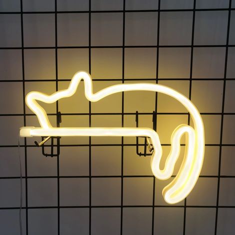 Enseigne lumineuse LED néon, en forme de chat, couleur blanc chaud, thème de Noël, alimentée par USB, fonctionne sur piles.-AquaForge (1/5)