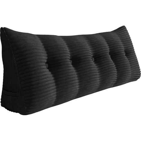 VERCART Coussin de Lecture, Oreiller Traversin Soutien Dorsal, Triangulaire Coussin à Coins, Gros Coussin Canapé, Coussin tête de Lit Dossier, Coussin de Repos Cale Dos en Velours côtelé Noir 140cm