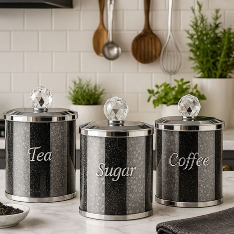 Luxury Crystal Tea, Coffee & Sugar Canister Set