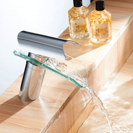 Glas Wasserhahn Waschbecken Wasserfall Badezimmer Wasserhahn modernes Bad (1/5)