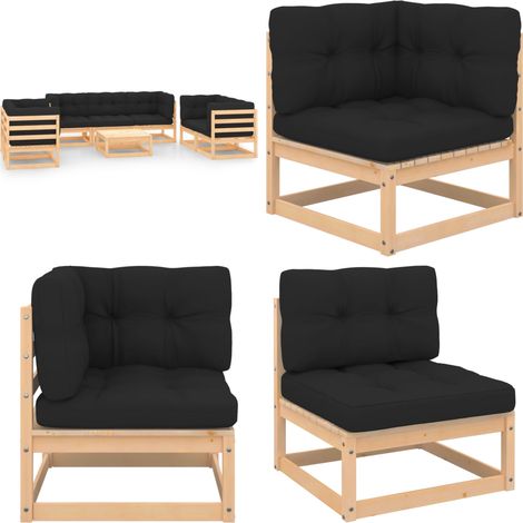 8-tlg. Garten-Lounge-Set mit Kissen Massivholz Kiefer - Gartensofa - Lounge Möbel - Rattan Gartenmöbel - Outdoor Furniture - Kiefernholzmöbel - Home & Living (1/5)