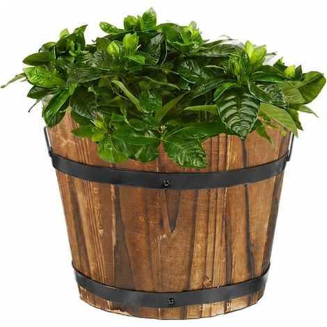 Pot de fleurs en bois en forme de tonneau, grand vase rétro pour plantes succulentes de jardin (1/5)