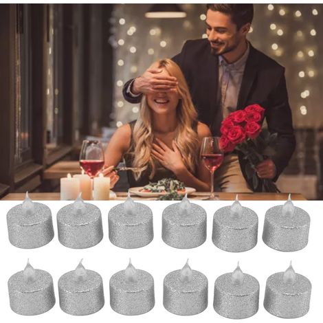 Bougies LED décoratives sans flamme, sans flamme, à piles, fonctionnant sur piles, couleur argent, pour Noël et les mariages (lot de 12). (1/5)