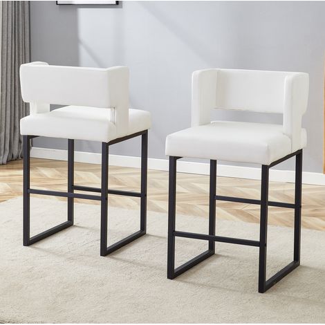 Set di 2 sgabelli da bar bianchi con seduta imbottita in PU e gambe in metallo nero (1/5)