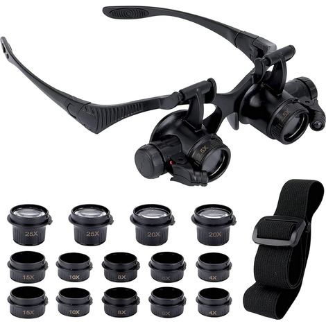 Freihändige Vergrößerungsbrille – 2 LEDs + 8 Linsen (2,5x bis 25x) – zur Reparatur von Schmuck und Uhren
