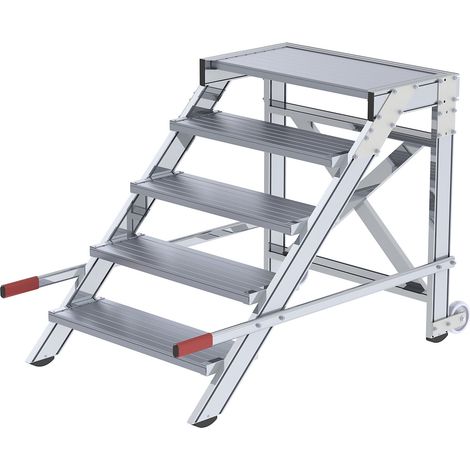 Günzburger Steigtechnik Plate-forme de travail mobile Largeur de marche 0,8 m Aluminium strié 5 marches - 050018 (1/5)