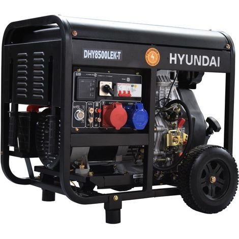 Hyundai – Groupe électrogène diesel triphasé 7,9 kVA – Moteur 4 temps refroidi par air – Alarme bas niveau d'huile – Autonomie 13h à 50% de charge