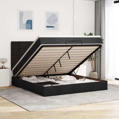 Ottoman-Bett mit Matratze & LEDs Schwarz 180x200 cm Stoff