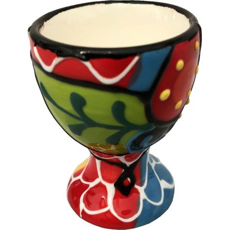 Petit Coquetier rouge et bleu en céramique