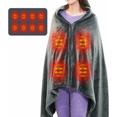 KZQ Wireless Heated Blanket Shawl, Portable USB Heated Throw Blanket with 3 Temperature Settings, Washable Electric Heated Poncho, 150 x 85 cm (1/4)