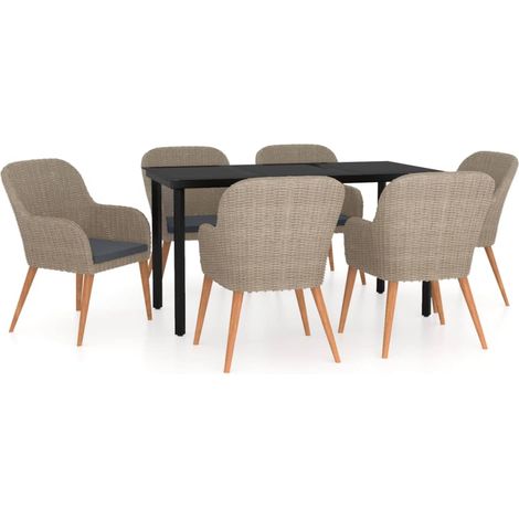 Maison Exclusive - 7-tlg. Garten-Essgruppe mit Kissen Braun