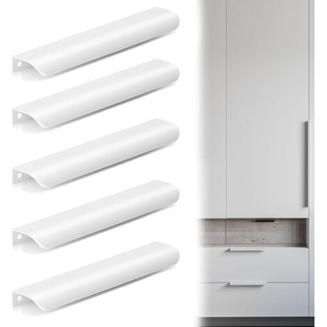 5 Pièces Poignee de Meuble Cuisine Blanc, Poignée Meuble Cuisine Porte Intérieure en Aluminium 200mm, Poignee de Meublee pour Armoire Armoire Porte Tiroir (1/5)