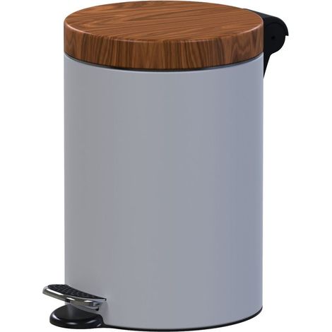 Poubelle à pédale en acier de 3 L avec verrouillage par clic - Marron/Blanc