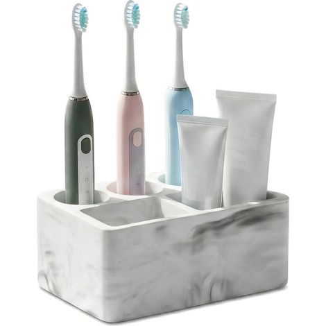 Porte-brosse à dents en diatomite à séchage rapide pour brosse à dents et dentifrice pour accessoires de salle de bain (blanc marbre) (1/5)