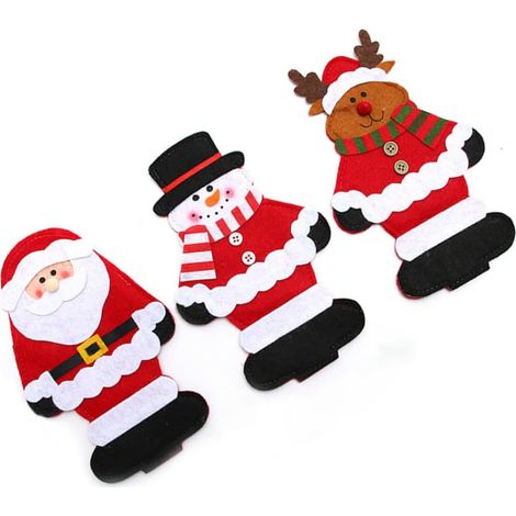 Set de 6 sacs à couverts de Noël réutilisables, supports à couverts pour vaisselle, thème bonhomme de neige, non décolorant (1/5)