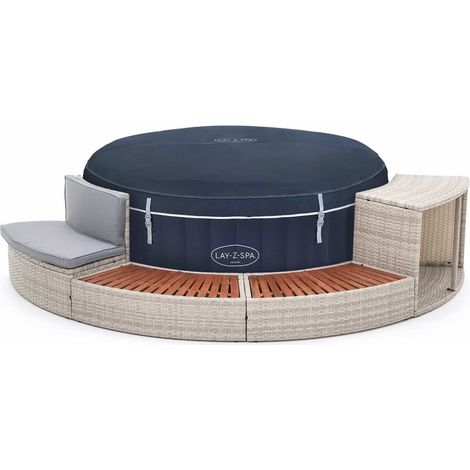 Bestway Lay-Z-Spa Miami – energieeffizientes aufblasbares Spa mit AirJet-Düsen, Ø 180 x 66 cm + K2O Half Surround-Auskleidung, 289 x 45 x 56 cm (1/5)