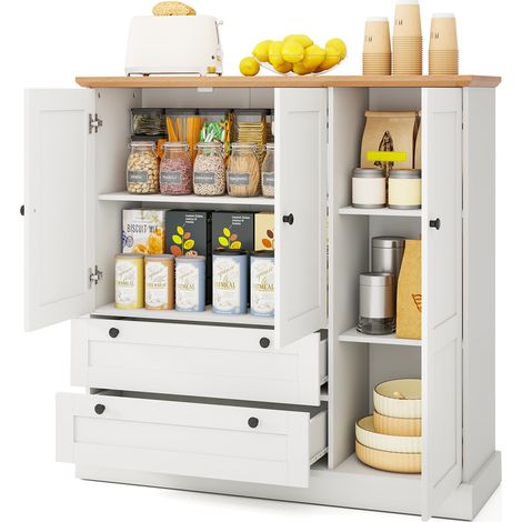 COSTWAY 120cm Kitchen Pantry Freestanding Storage Cabinet w/ 3 Doors-White (1/5)