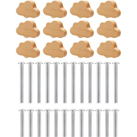 Boutons de Commode Boho - Paquet 12 Tiroir en Bois HêTre Durables, PoignéEs Forme Nuage pour Armoires, Meubles
