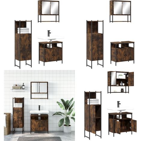 3-tlg. Badmöbel-Set Räuchereiche Holzwerkstoff - Badezimmer-Schrank - Waschbecken-Schrank (1/5)