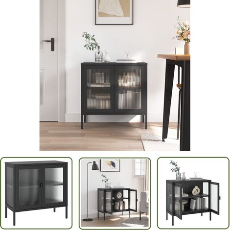 The Living Store Buffet noir 70x35x70 cm verre et acier - Buffet - Armoire - Meuble De Rangement - Mobilier - Design Moderne (1/5)