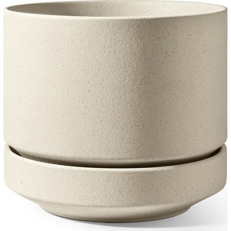 Grand Pot de Fleurs en Céramique 30 cm avec Soucoupe, Jardinière pour Intérieur et Extérieur, Trou de Drainage avec Filet et Bouchon, Non Émaillé et Respirant - Beige Sable (1/5)