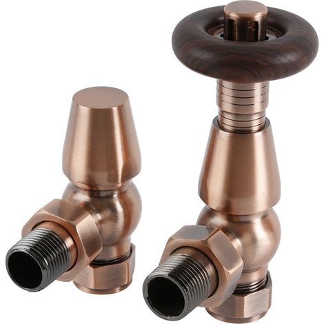 Milano Windsor Thermostatic Angled Radiator Valves Pair - Antique Copper (1/5)