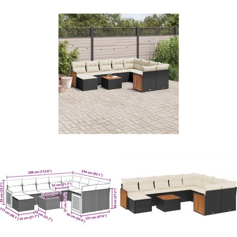 Salon de jardin 11 pcs avec coussins noir résine tressée - Ensemble Salon De Jardin - Meuble Extérieur - Jardin - Mobilier De Jardin - Chaise Lounge - Home & Living (1/3)