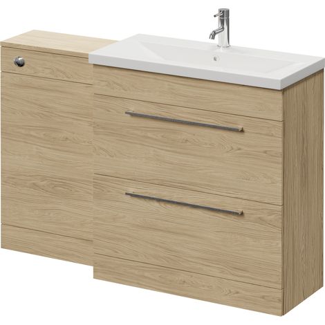 Napoli 390 Light Oak 1300mm 2 Drawer Vanity Unit Toilet Suite with Glide Basin - 1300mm - Chrome 480mm HandleWithout Kingston Toilet Pan