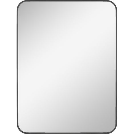 Specchio da Bagno 60x2.5x80 cm con Cornice in Metallo e Gancio Nero (1/5)