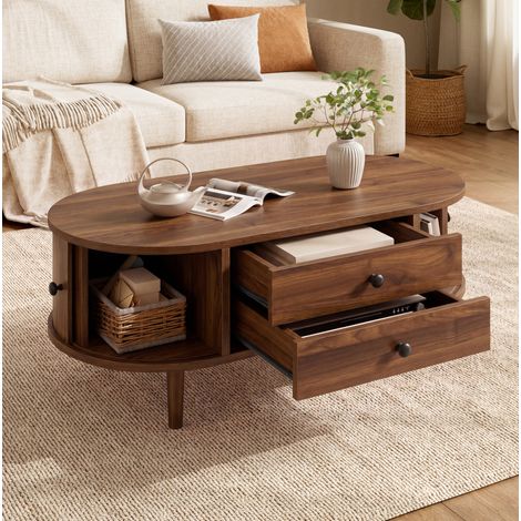 Couchtisch mit Schiebetüren und 2 Schubladen 100x50 cm OKMYHOME (1/5)