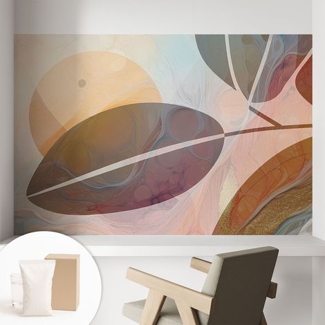 Papier peint intissé à motifs décoratifs pour salon chambre et bureau Décoration murale élégante avec colle Feuilles harmonieuses 104x70 cm (1/5)