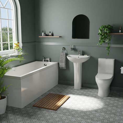 Harrogate White 550mm Basin and 1700mm Straight Single Ended Bathroom Suite (1/4)