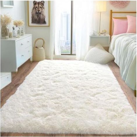 Pair Tapis à poils longs pour salon, 120 x 160 cm, crème, moelleux et doux, tapis pour chambre, tapis shaggy moderne, tapis de chevet, tapis antidérapant à poils longs pour chambre d'enfan (1/5)