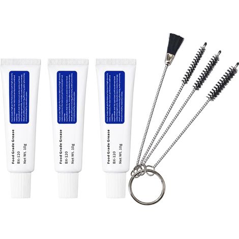 Graisse silicone pour machine à café automatique (3 pcs) + 4 brosses de nettoyage - lubrifiant pour joints, robinets, joints d'étanchéité - pour l'entretien (1/5)