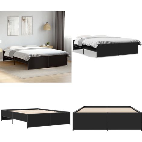 Bettgestell Schwarz 140x200 cm Holzwerkstoff und Metall - Bettes - Doppelbett - Holzrahmen - Lattenrost - Schwarzes Bett - Home & Living (1/5)
