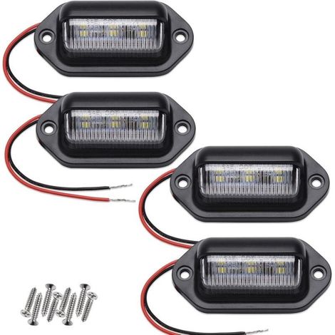 Lot de 4 feux de plaque d'immatriculation LED blanc xénon, 12 V-24 V CC étanches, conception 6 SMD pour camions, SUV, remorques, camping-cars et bateaux.