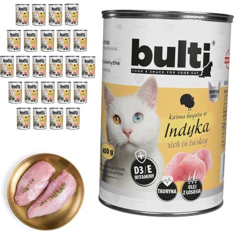 BULTI pâtée pour chat à la dinde, boîte de 24 x 400 g (1/2)