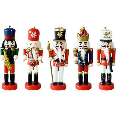 Ensemble de 5 décorations de Noël en bois Casse-Noisette, Soldats de bois et Saxophone, 13 cm, pour sapin de Noël (1/5)