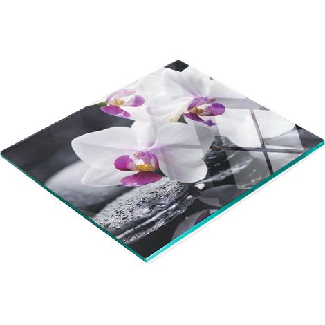Tagliere e vassoio da cucina decorativo in vetro, modello Orchidea, 60x52 cm (1/5)